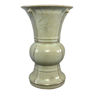 Antique Chinese Celadon Crackle‑Glaze Gu‑Form Beaker Vase, Collectible Antique For Sale