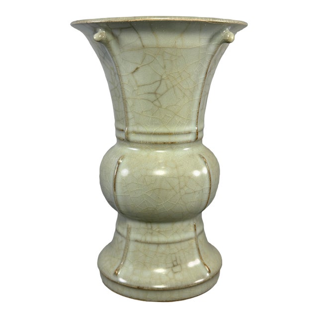 Antique Chinese Celadon Crackle‑Glaze Gu‑Form Beaker Vase, Collectible Antique For Sale