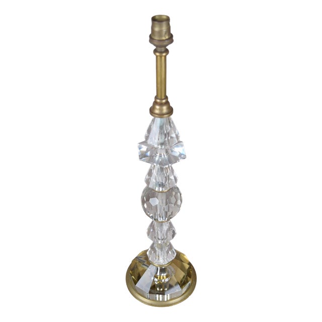 French Faceted Glass and Brass Column Table Lamp, 1950s For Sale