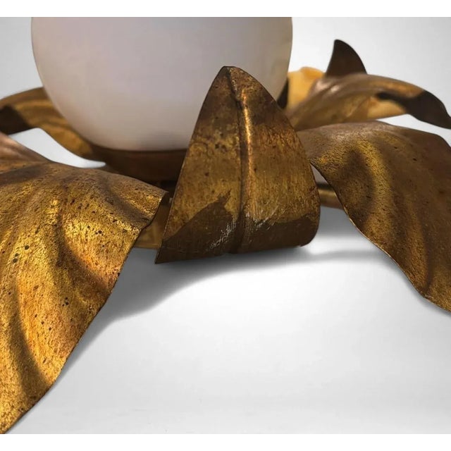 Mid 20th Century Italian Gilt Brass and Opaline Glass Flush Mount Ceiling or Wall Light For Sale - Image 13 of 18