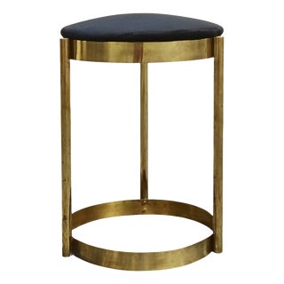 Golden Metal and Blue Fabric Stool, Italy, 1970s For Sale