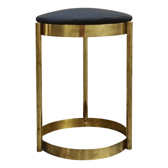 Golden Metal and Blue Fabric Stool, Italy, 1970s For Sale