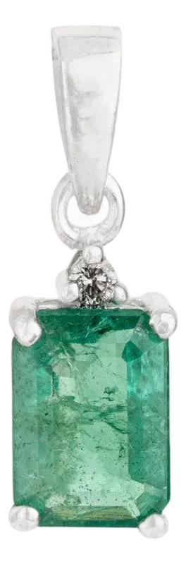 Handcrafted Natural Emerald & Diamond Solitaire Pendant in 925 Silver