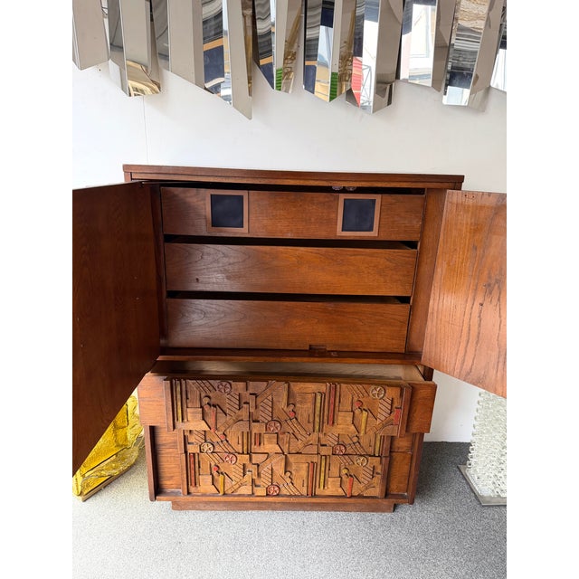 Brown Mid-Century Modern Brutalist Wood Sculpture Cabinet by Lane. Usa, 1970s For Sale - Image 8 of 15