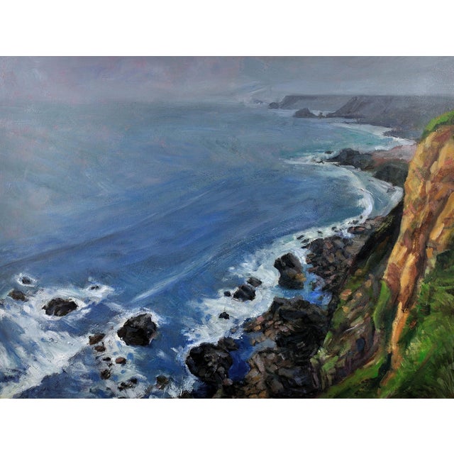 Robert jones. english ( b.1943 ). the north cliffs, cornwall. 1995. oil on board. signed & dated lower right. image size...