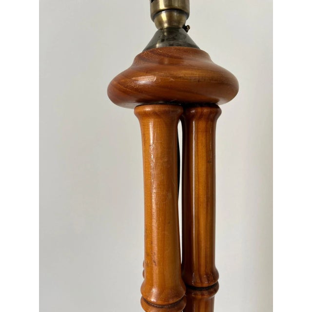 Mid-Century Faux Bamboo Turned Wooden Column Floor Lamp, Britain, 1980s For Sale - Image 4 of 10