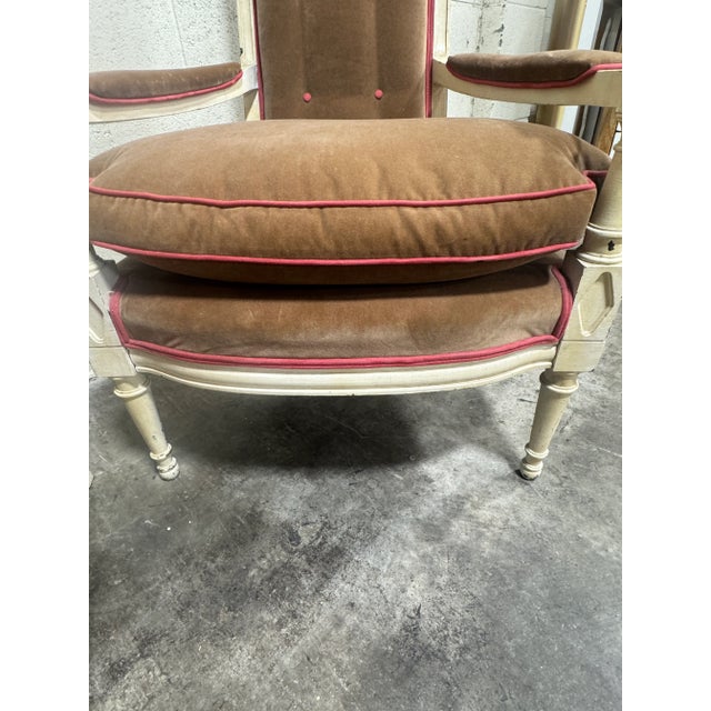 French Regency Style Velvet Fireside Chairs - a Pair For Sale - Image 11 of 12