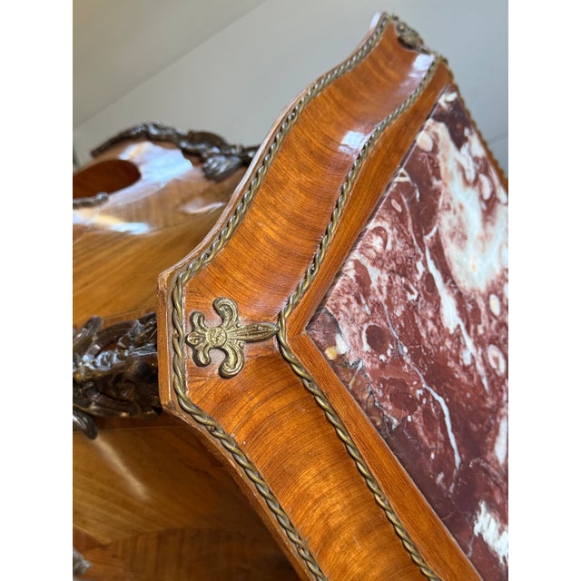Antique French Louis XV Style Marble-Top Parquetry Jardinière Stand With Bronze Mounts For Sale - Image 11 of 11