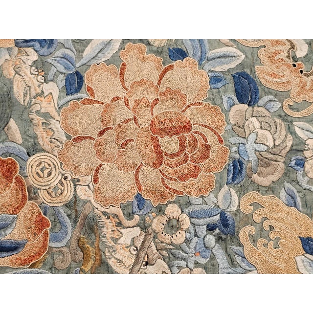 Pair of 19th Century Chinese Silk Hand Embroidery Panels of Flowers, Bats, Moths For Sale - Image 9 of 14