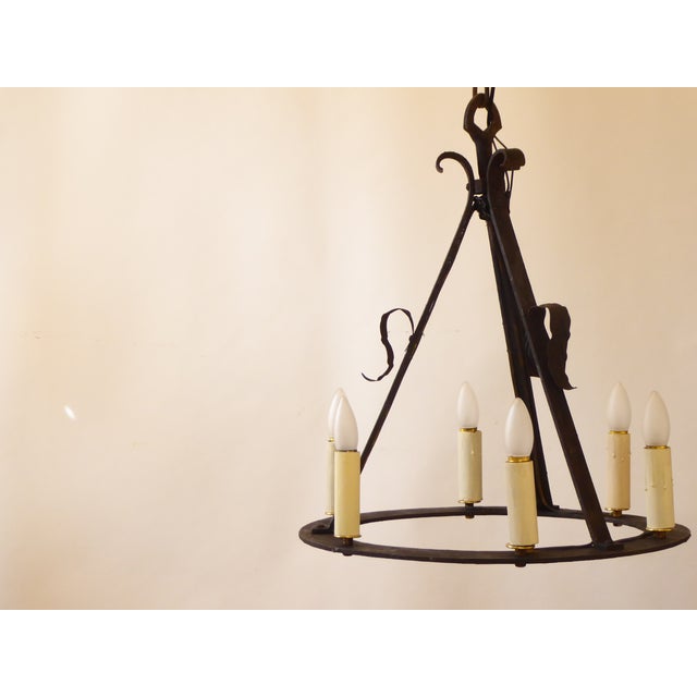 Antique Iron Chandelier For Sale - Image 4 of 4
