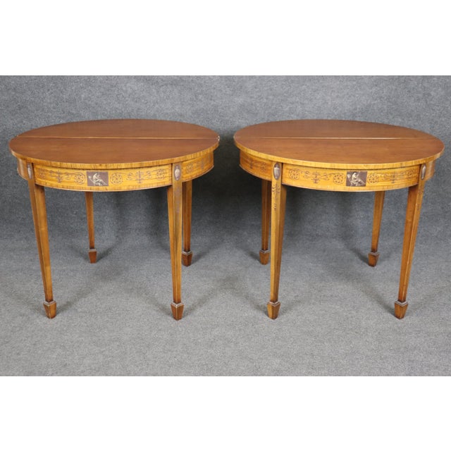 English Fine Pair Adams Paint Decorated English Flip-Top Demilune Console Tables For Sale - Image 3 of 12