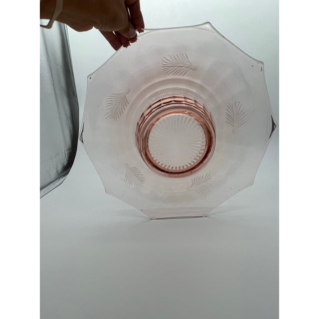 Glass Antique Cambridge Pink Decagon 10 Sided Rolled Edge 14” Centerpiece Bowl For Sale - Image 7 of 9