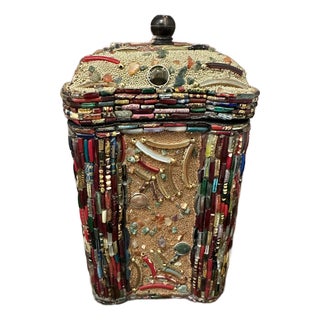 Late 20th Century Art Piece, Beaded Lidded Box For Sale