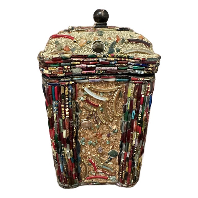 Late 20th Century Art Piece, Beaded Lidded Box For Sale