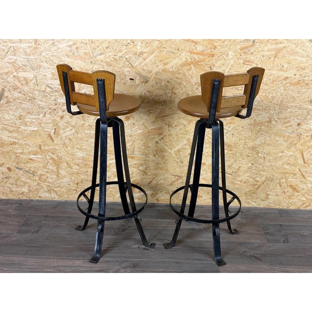 Vintage Brutalist Bar Stools in Iron and Wood, 1960s, Set of 2 For Sale - Image 12 of 18