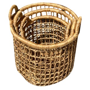 Openwork Seagrass Baskets, Set of 3 For Sale