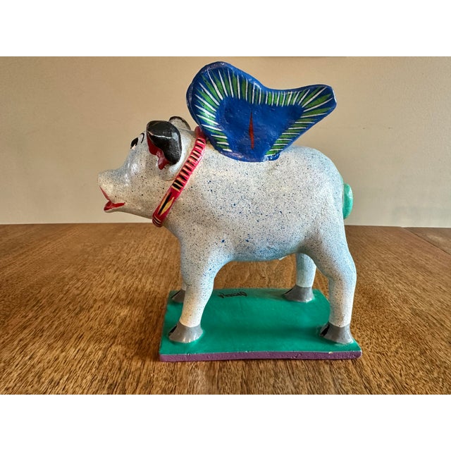 Mexican Vintage Tonalá Mexican Pottery Ceramic Winged Pig Piggy Bank Signed “Ortega” For Sale - Image 3 of 9