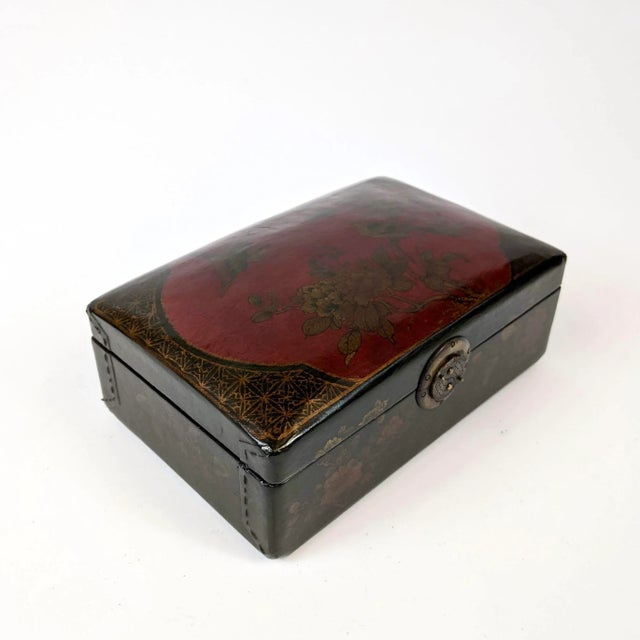 Brown 20th Century Painted Lacquered Leather Bounded Rectangular Jewelry Box For Sale - Image 8 of 8