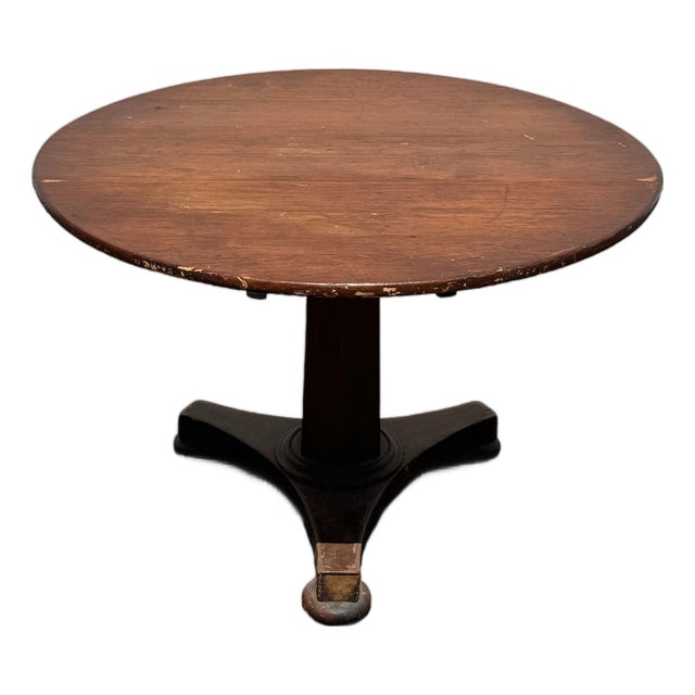 Antique 19th Century Empire Mahogany Round Pedestal Center Table For Sale