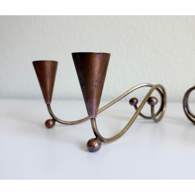 Los Castillo 1960s Los Castillos-Style Modernist Brass & Copper Candle Holders - A Pair For Sale - Image 4 of 12