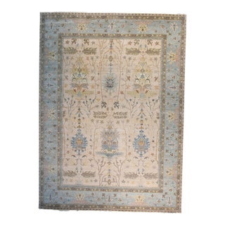 Oushak Rug, Ivory/Pale Aqua 14x20 For Sale