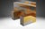 An elegant, stylish midcentury square rounded corners glass top, with brass plated base "Cityscape" square cocktail table...