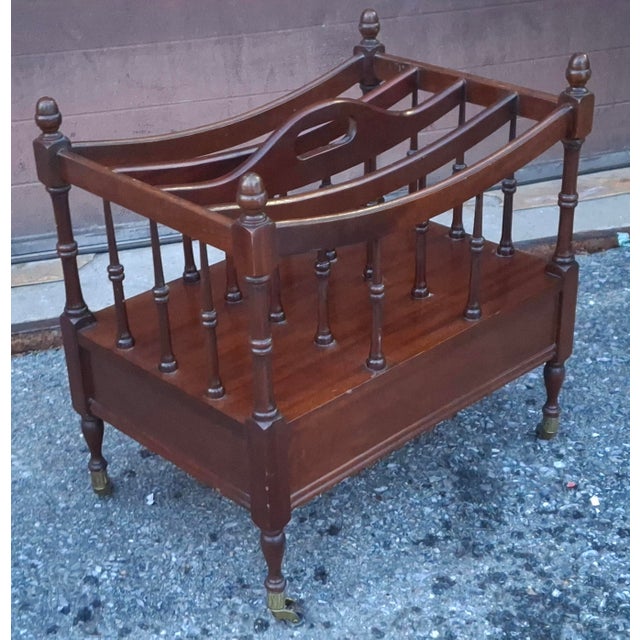 Brown Early 20th Century English Regency Style Mahogany and Brass Rolling Canterbury For Sale - Image 8 of 9