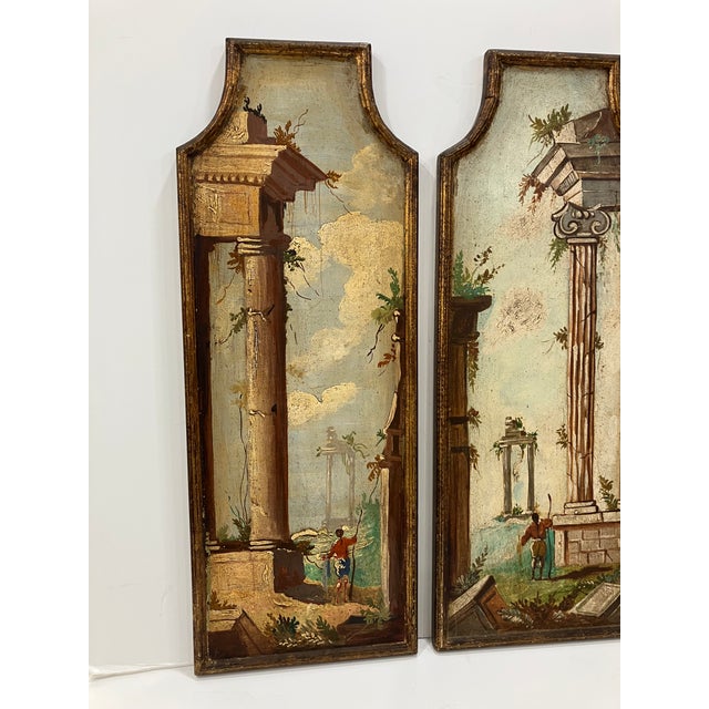 Pair of Italian Hand Painted Architectural Panels For Sale In Boston - Image 6 of 8