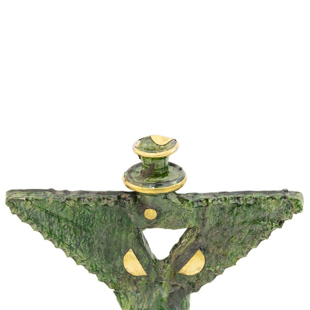 2020s Tamegroute Green Glazed Ceramic Candle Holder | One of a Kind For Sale - Image 5 of 6