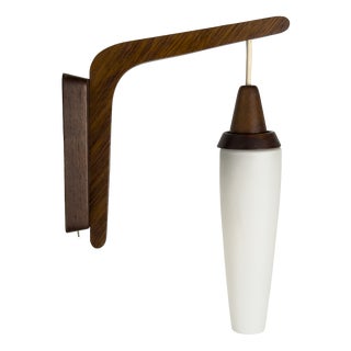 Wall Light in Teak and Opaline Glass, 1960s For Sale