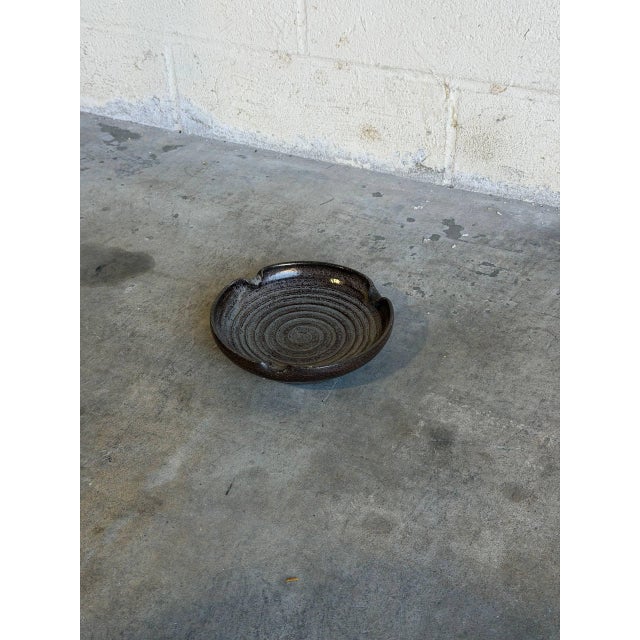 Brown Ceramic Studio Pottery Ashtray Plate Brown Glaze Mid-Century Modern 1970s For Sale - Image 8 of 11