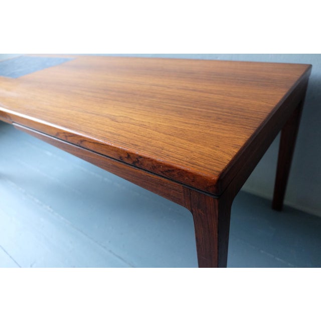 Rosewood Coffee Table with Blue Ceramic Tiles, Denmark, 1960s For Sale - Image 5 of 16