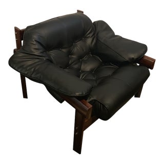 Mid 20th Century Mid-Century Modern Black Leather Chair For Sale