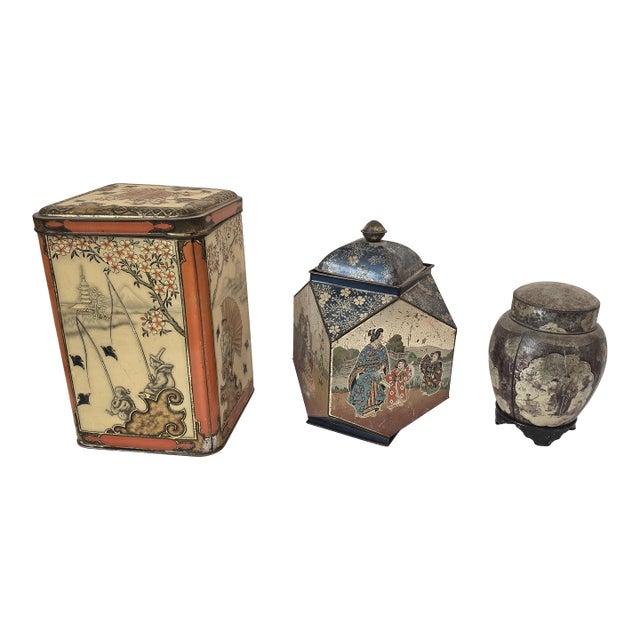 Three Antique Japanese Tole Tea Caddies For Sale