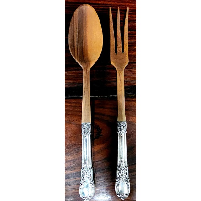 Fine Sterling Silver Handles & Teak Wood Serving Utensils- a Pair For Sale - Image 11 of 13