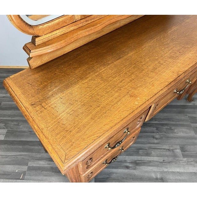 Vintage French Louis Style Oak Dressing Table with Mirror For Sale - Image 4 of 12
