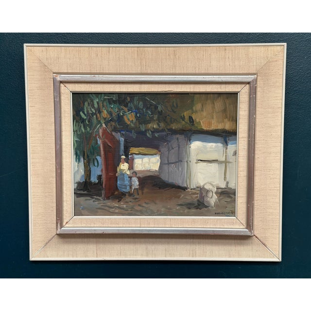 Axel Hamborn, Villagers in Courtyard, 1950s, Oil Painting on Panel, Framed For Sale - Image 14 of 18