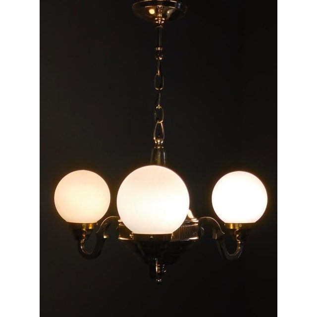 Czech Neo-Baroque Brass Chandelier with Opaline Glass Globes, 1930s For Sale - Image 11 of 13
