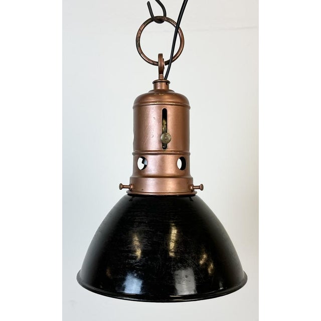 Black Industrial Italian Black Enamel Factory Lamp with Iron Top, 1950s For Sale - Image 8 of 18