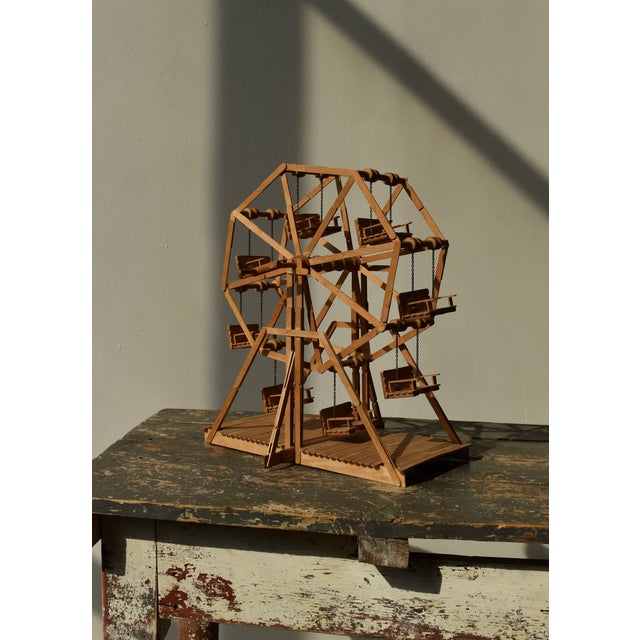 Vintage Folk Art Popsicle Stick + Spool Kinetic Ferris Wheel Sculpture, Circa 1970s. This kinetic ferris wheel is...