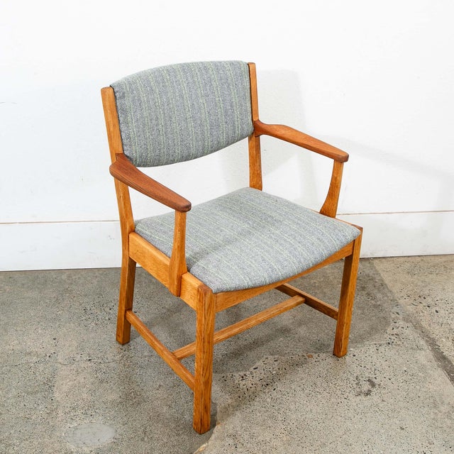 Wood 1960s Mid Century Danish Modern Armchairs Dining Chairs Teak Gray Wool Oak Captain MCM For Sale - Image 7 of 13