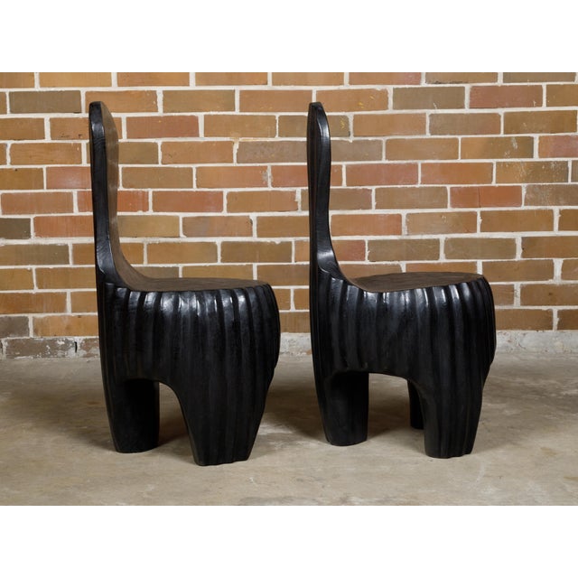 Mid 20th Century Sculptural Pair of Midcentury African Wood Spoon Back Black Chairs For Sale - Image 12 of 12