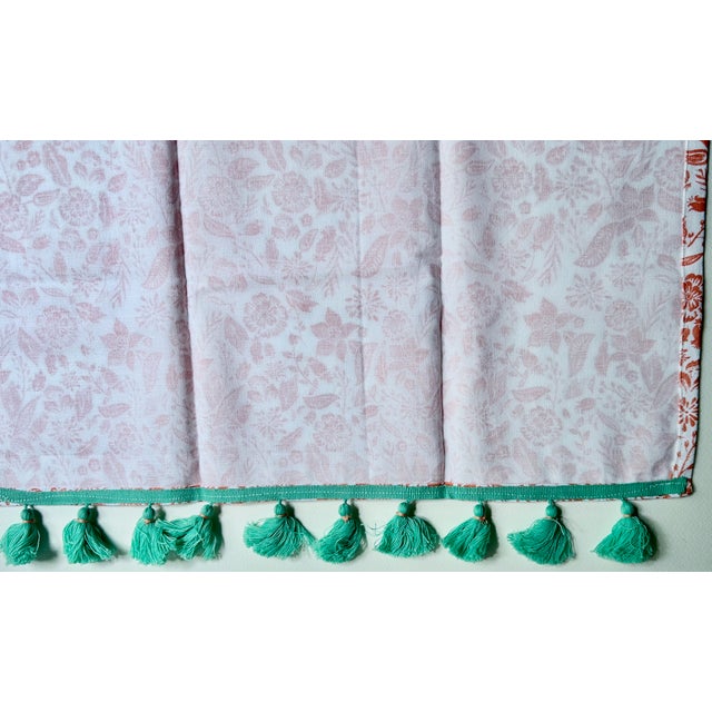 Pair Unused White Cotton, Coral Floral, Teal Tasseled Hand Towels For Sale - Image 14 of 17