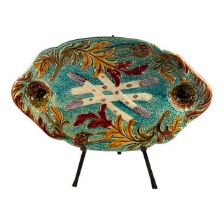 Antique, French Majolica Asparagus Platter - 1900s For Sale