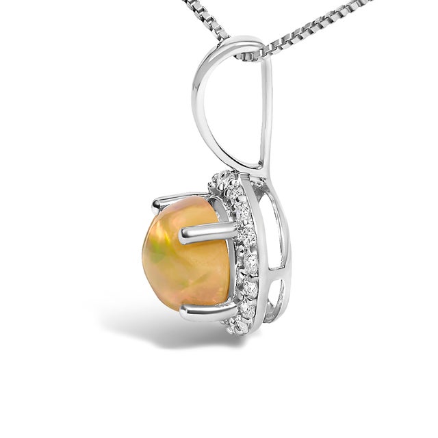Contemporary 10K White Gold Opal and 1/10 Cttw Diamond Accent Halo Pendant Necklace For Sale - Image 3 of 5