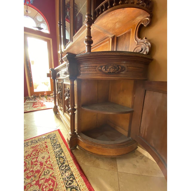 Antique French Renaissance Style Heavily Carved Walnut Buffet Hutch With Glass Doors (Jg) For Sale - Image 15 of 16