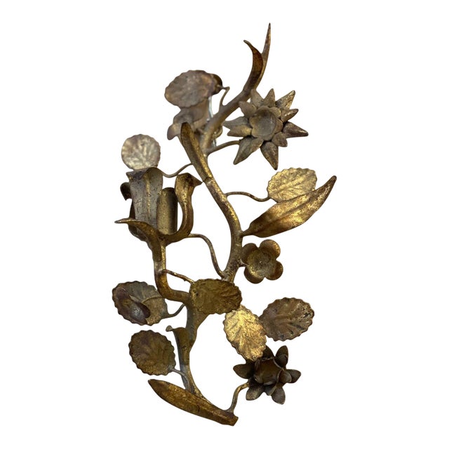 Vintage Decorative Candle Holder Sconce With Floral Design. For Sale