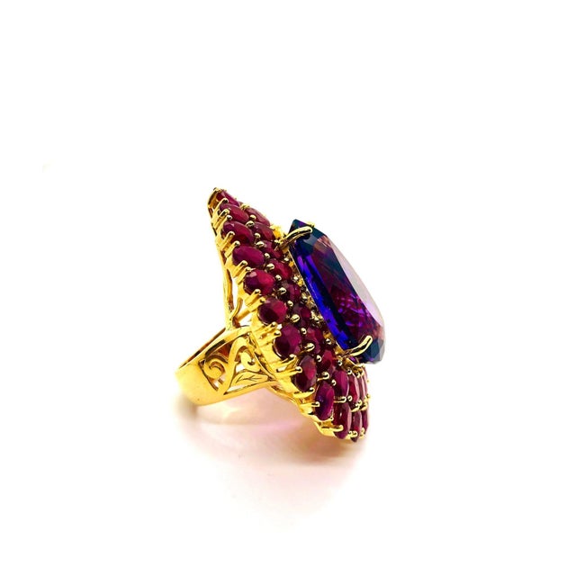 Bochic “Orient” Vintage Natural Ruby & Amethyst Ring Set In 18 K Gold & Silver For Sale - Image 4 of 9