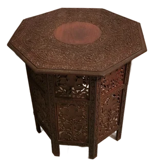 Anglo-Indian Carved Teak Folding Octagonal Occasional Table
