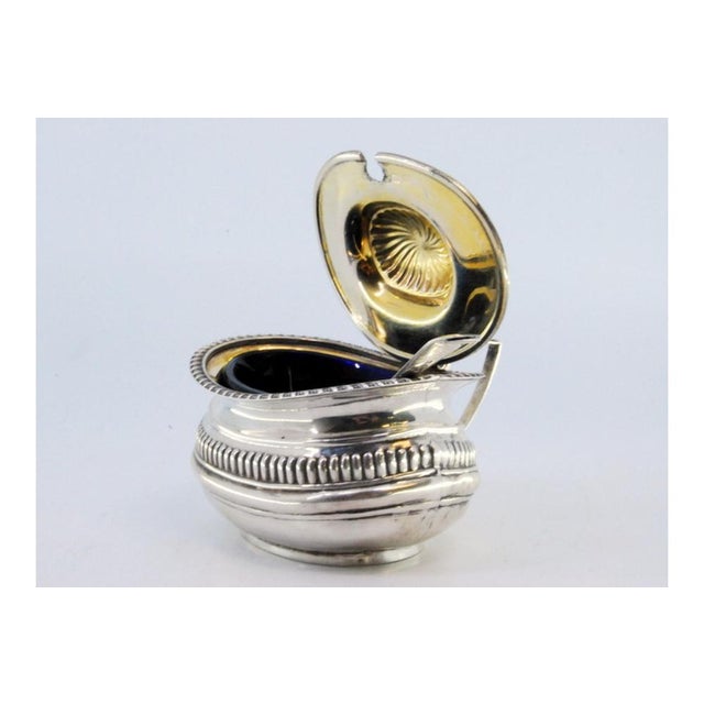 Silver Sugar Bowl with Blue Glass Core For Sale - Image 5 of 9